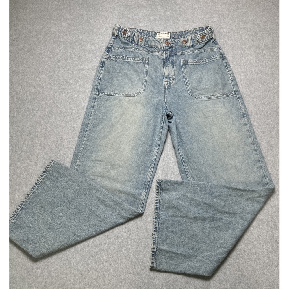 We The Free People Palmer Denim Boyfriend Wide Leg Jeans LaLaLand Blue Women 30